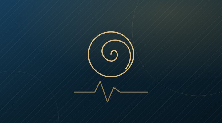 Ilustração: espiral da psique dentro de um círculo, sobre uma linha de batimento cardíaco.