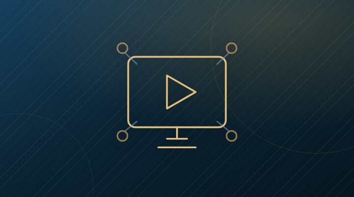 Ilustração: tela com botão de play ligada por nós de conexão.