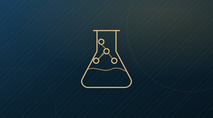 Ilustração: frasco de laboratório com uma rede de conexões.